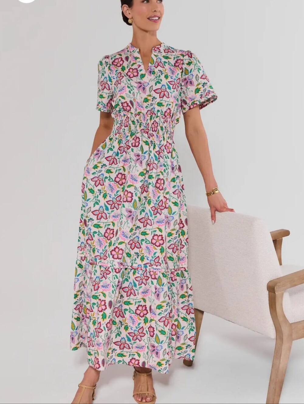 Avara Dress Size M Floral Cream Maxi Cotton Light Cottagecore Feminine Boho